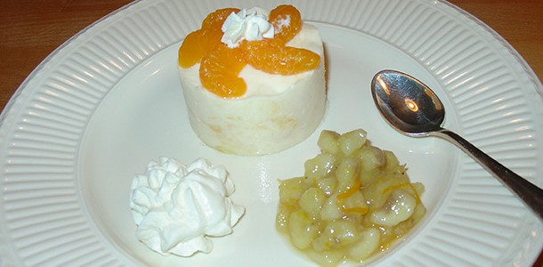 Sinaasappelbavarois met bananencompote